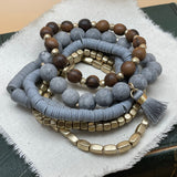 semi precious beaded boho stretch bracelet (grey)