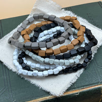 coated block beaded stretch bracelet set (black multi)